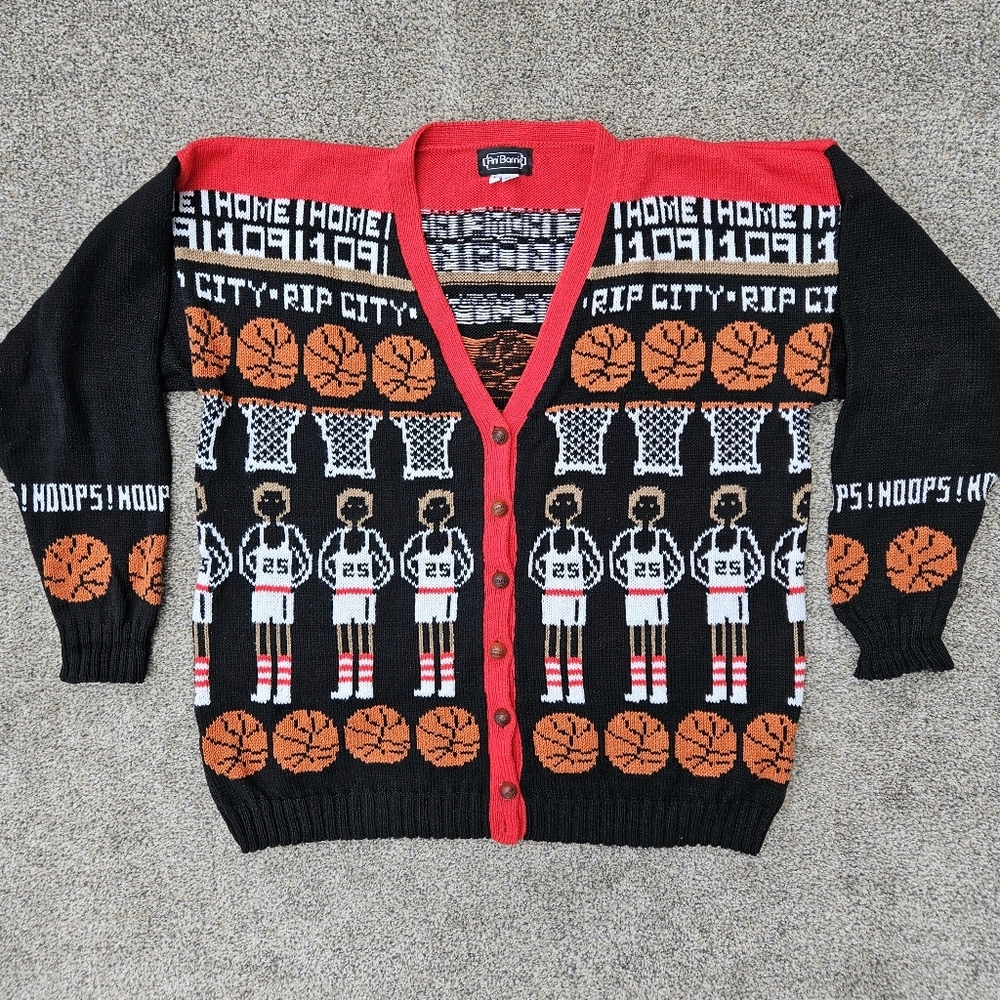 Portland Blazers Basketball Jersey Knit Sweater Shirt Jacket RARE Large
